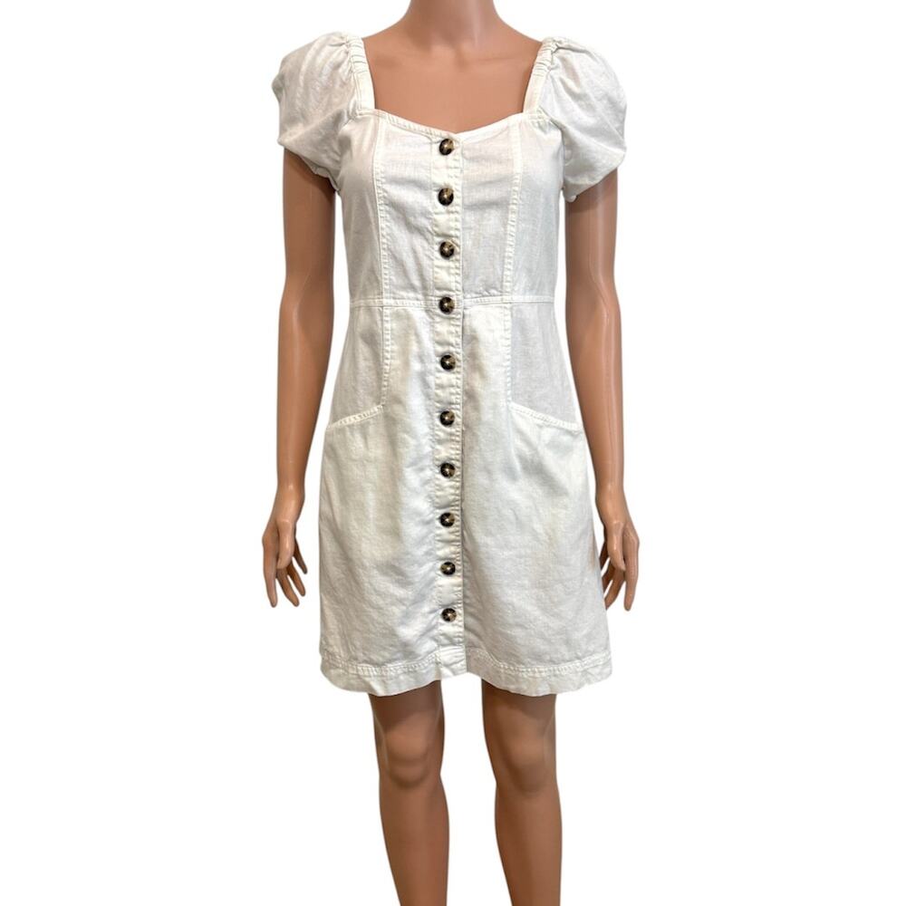 Madewell 2 puff sleeve button front linen dress D2 3667